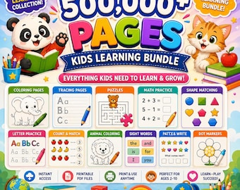 Kids Educational Printable Bundle, Preschool Worksheets, Homeschool Activities, Alphabet Tracing, Sight Words, Coloring Pages, Learning Game