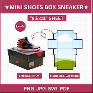 Mall för mini-sneakerask | Gör-det-själv utskrivbar mini-skorpresentask | Festgåvor och små presentförpackningar