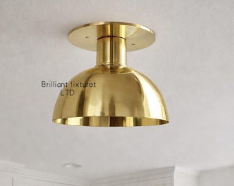 Mid Century Modern Brass Ceiling Light, Dome Kitchen Fixture Modern Dome Ceiling Light, Semi Flush Mount Light, Minimalist Ceiling Lamp