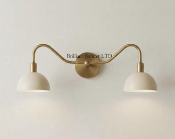 Luminária de parede para banheiro com 2 lâmpadas em latão, estilo moderno de meados do século XX - Arandela artesanal para banheiro