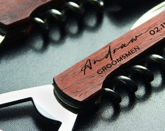 Engraved Wood Handle Corkscrew Opener: Personalized Wine Gift