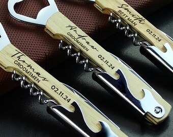 Wooden Bottle Opener Customized, Personalized Corkscrew, Engraved Wine Opener