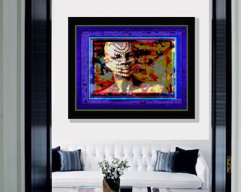 Abstract portrait painting. Art print from original Arfsten mixed media. Outsider art for modern contemporary decor - TIME TRAVELER