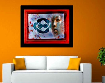 Abstract portrait painting. Limited edition print from Arfsten mixed media monotype collage. Modern contemporary decor. CONTINUUM