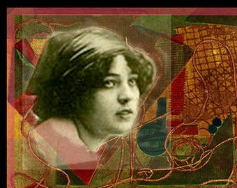 Abstract portrait painting. Limited edition art print of an Arfsten monotype/mixed media collage. Modern contemporary decor. SEAMSTRESS