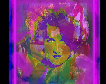 Modern contemporary portrait of a woman. Abstract painting limited edition art print from Arfsten mixed media collage monotype. VAMP