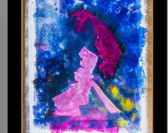 Abstract portrait face painting. Limited edition print from Arfsten mixed media collage. Modern contemporary impressionist. MYSTERY WOMAN