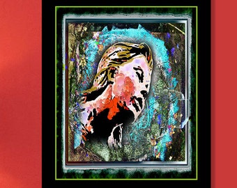 Abstract portrait painting. Limited edition art print from Arfsten monotype mixed media collage. Modern contemporary boho. LISTEN TO ME