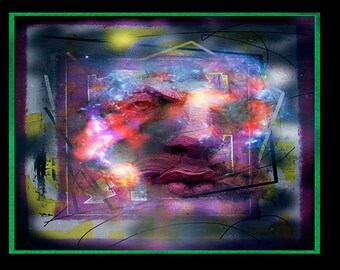 Abstract painting. Limited edition art print from Arfsten monotype mixed media collage. Modern contemporary fantasy surreal. ZEUS GOD of SKY