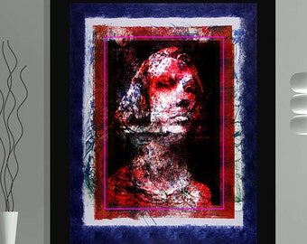 Abstract portrait painting. Limited edition print from Arfsten monotype mixed media collage. Raw, modern contemporary decor. ANCESTOR