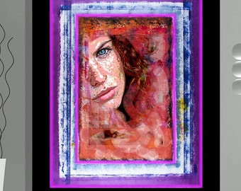 Abstract portrait painting of a woman. Limited edition paper art print giclee. Modern contemporary expressionist style - You Done Me Wrong