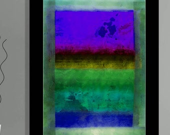 Arfsten mixed media monotype colorfield painting art print. Abstract blue green. Modern contemporary decor. SUN SURFACE