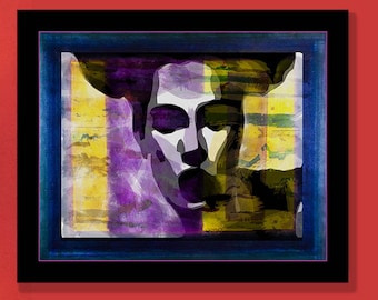 Abstract surreal portrait painting. Limited edition print of an Arfsten monotype mixed media collage. Modern contemporary style. SCREAM