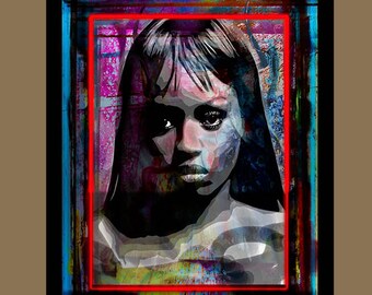 Abstract portrait painting. Limited edition art print from Arfsten monotype mixed media collage. Modern contemporary. DESTINYS CHILD