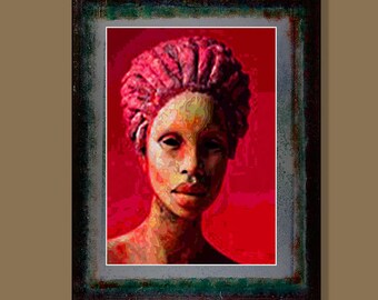 Abstract portrait painting. Limited edition print from Arfsten monotype mixed media collage. Contemporary modern decor. ROYALTY