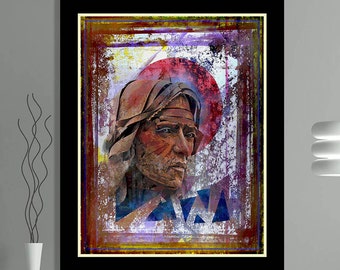 Abstract portrait. Limited edition print from an Arfsten mixed media monotype collage. Modern contemporary decor. SEER