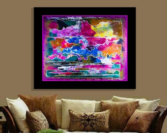 Abstract landscape painting. Limited edition art print of Arfsten mixed media monotype. Modern contemporary home/office. ATMOSPHERE ON PLUTO
