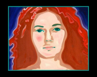 Contemporary woman portrait painting. Limited edition giclee reproduction art print. Minimalist, folk, outsider art. IRISH