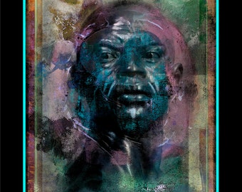 Abstract portrait painting. Limited edition print from Arfsten monotype mixed media collage. Modern Contemporary Raw art. ALIEN COMMANDER