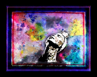 Abstract portrait painting. Limited edition art print from Arfsten mixed media monotype collage. Modern contemporary surreal. HEAR ME