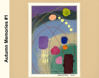 Abstract painting. Original acrylic on canvas with mat. Series of Eight. Each sold separately. Modern contemporary artwork. AUTUMN MEMORIES