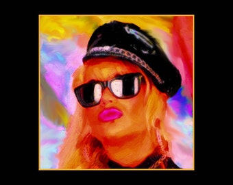 Abstract portrait painting. Reproduction art print from Arfsten original. Woman female motorcycle rider. Modern contemporary. BIKER CHIC 2