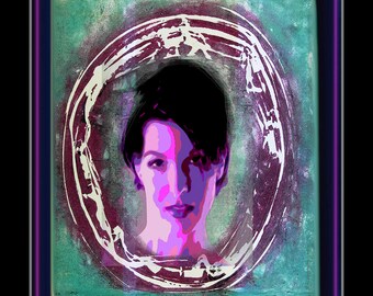 Abstract portrait. Limited edition print from portrait an original Arfsten mixed media collage. Modern contemporary decor. GALACTIC GIRL