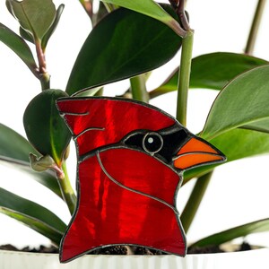Stained Glass Plant Stake Cardinal, Whimsical Pot Decor Bird