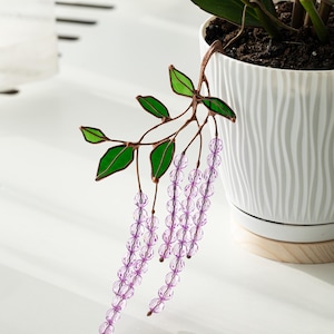 Stained glass plant stake, Wisteria pot decor, whimsical garden art