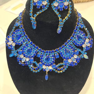 ビンテージ/BIJOUX.M.G/刻印/チェコガラス/ネックレス/ハート/ブルー