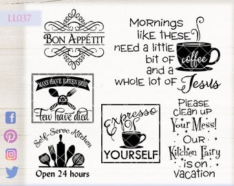 Kitchen Coffee Bon Appetit Self-Serve Kitchen LL037 - SVG DXF Fcm Ai Eps Png Jpg Digital file for Commercial and Personal Use