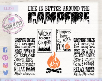 Camping SVG Camping Rules Campfire Campsite LL054 - SvG DxF Ai EpS FcM PnG JpG Vector Digital File For Cricut Silhouette & Other Cutters