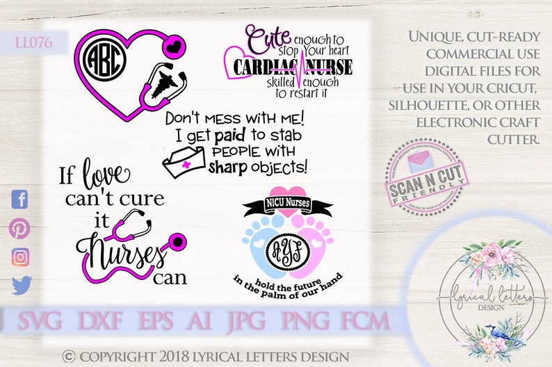 Download Nurse NICU Nurse Cardiac Nurse Monogram LL076 SVG DXF Fcm ...