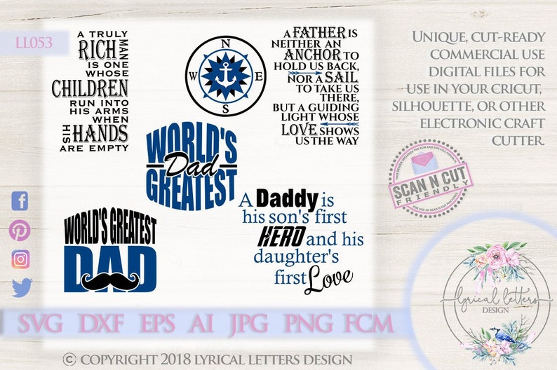Father/'s Day World/'s Greatest Dad LL053 SVG DXF Fcm Ai Eps Png Jpg Digital file for Commercial and Personal Use