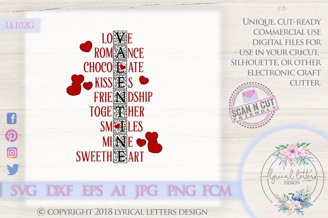 Valentine's Day Word Art With Hearts LL102 G SVG DXF Fcm - Etsy