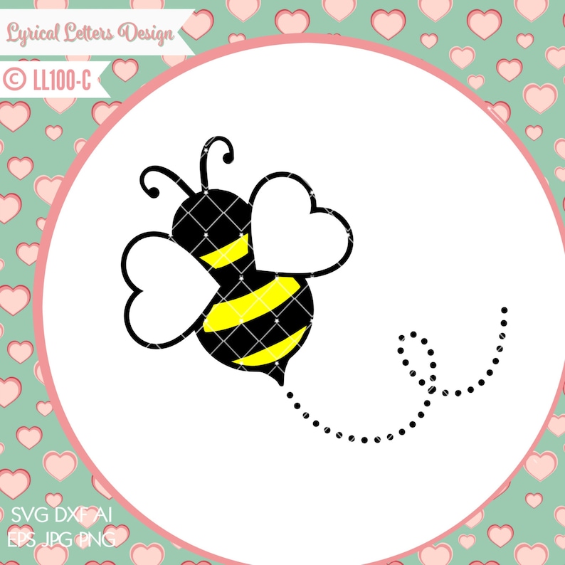 Download Valentine's Day Flying Bee with Heart Wings LL100 C SVG | Etsy