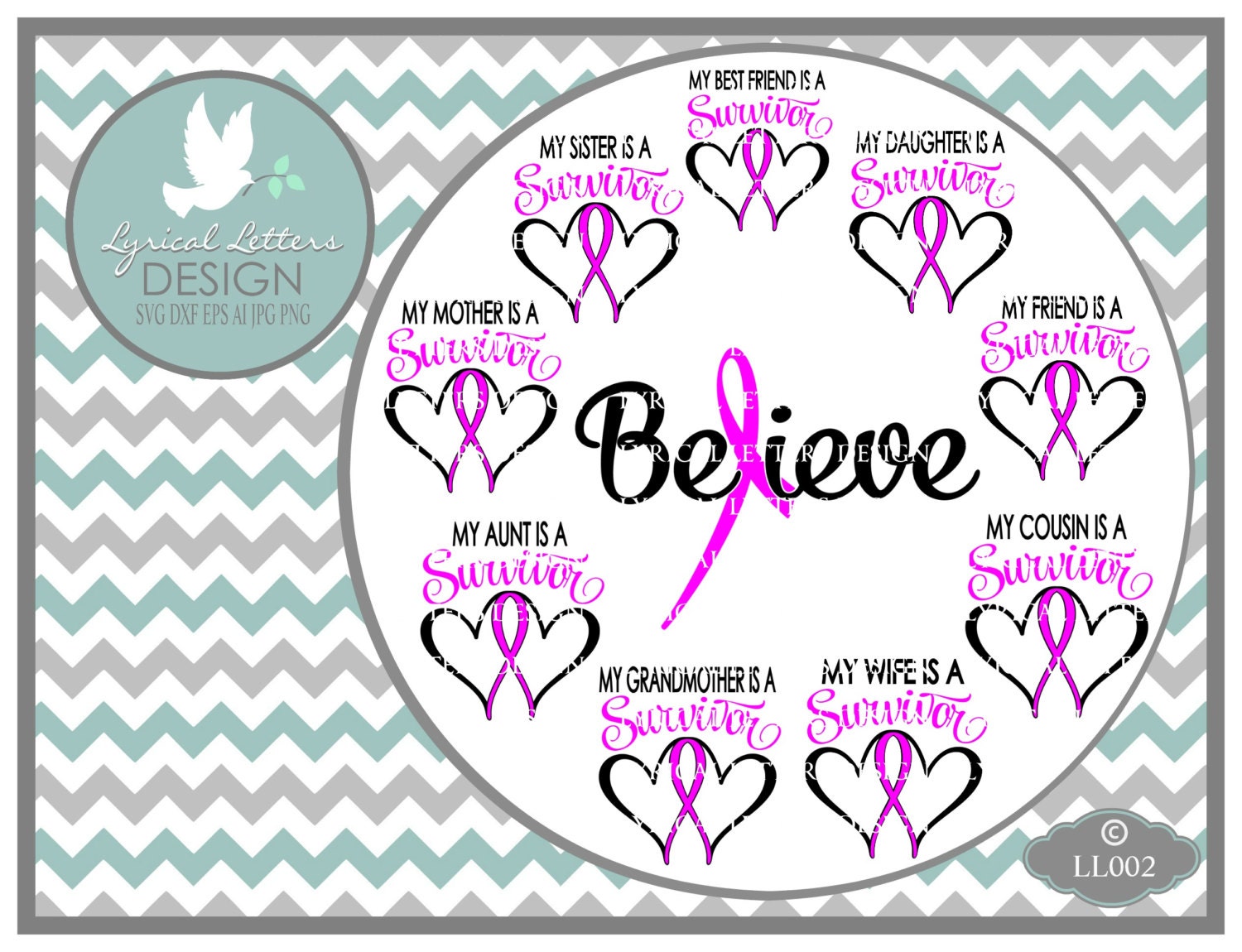 Download Survivor Pink Ribbon Breast Cancer LL002 SVG Cutting File ...