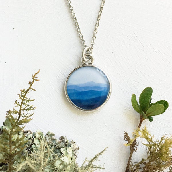 MOUNTAIN NECKLACE | The Mountains are Calling and I Must Go | Silver Blue Mountain Ridge Jewelry | Go Adventure Go Seeking | Mountain Love