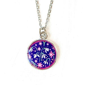 January Birth Flower Necklace, Snowdrop Silver Necklace, Colorful January Birthday Gift, Flower Art Pendant