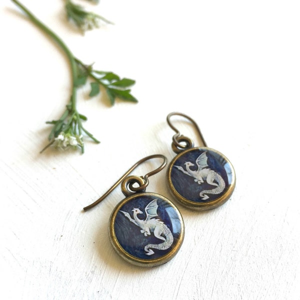 Dragon Earrings, Original Art Earrings made from Fine Art Prints, Mythical Creature Jewelry
