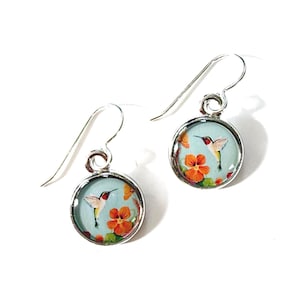 Hummingbird Earrings: Sterling Silver, Colorful Garden Jewelry
