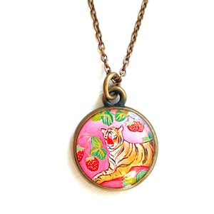 Tiger Bronze Necklace, Tiger Charm, Tiger Jewelry, Big Cat Charm, Big Cat Neckalce