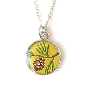 Pinecone Necklace: Miniature Print in Silver-Plated Pendant