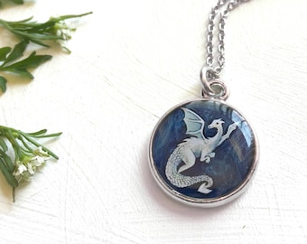 Dragon Necklace: Miniature Print Pendant, Mythical Creature Jewelry