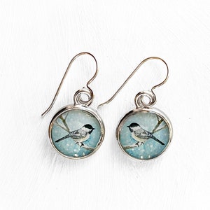 CHICKADEE EARRINGS, Silver Art Jewelry, Winter Jewelry, Chickadee Gift, Bird Jewelry