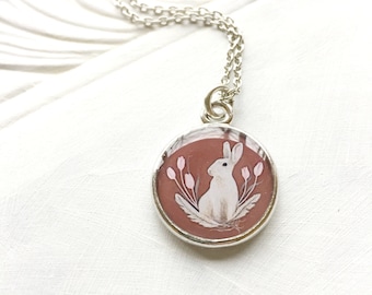 Silver BUNNY NECKLACE, Rabbit Jewelry