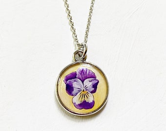 Purple Pansey Necklace, Pansy Necklace