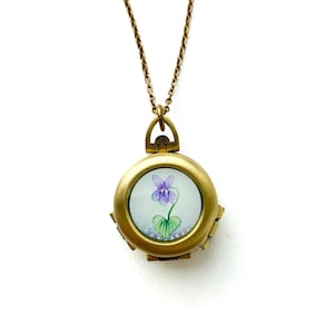 Violet Locket, Violet Necklace, Violet Flower, Purple Flower