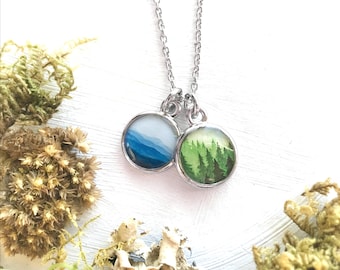 Forest Blue Ridge Mountain Necklace, Cluster Necklace, Green Forest, Blue Ridge, Pine Forest, Blue Mountains