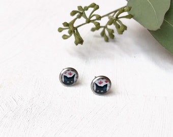 Black Cat Studs, Cat Stud Earrings, Kitty Posts, Cat Posts, Black Cat Earrings, Cat Lover, Gift for Cat Lover